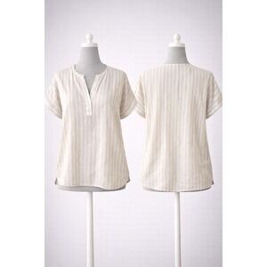 Ellen Tracy Linen Blend Striped Coastal Blouse Size Small
